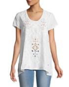 Wickie Short-sleeve Embroidered Eyelet Blouse