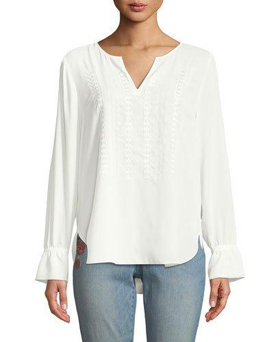 Embroidered Ruffle-cuff Blouse