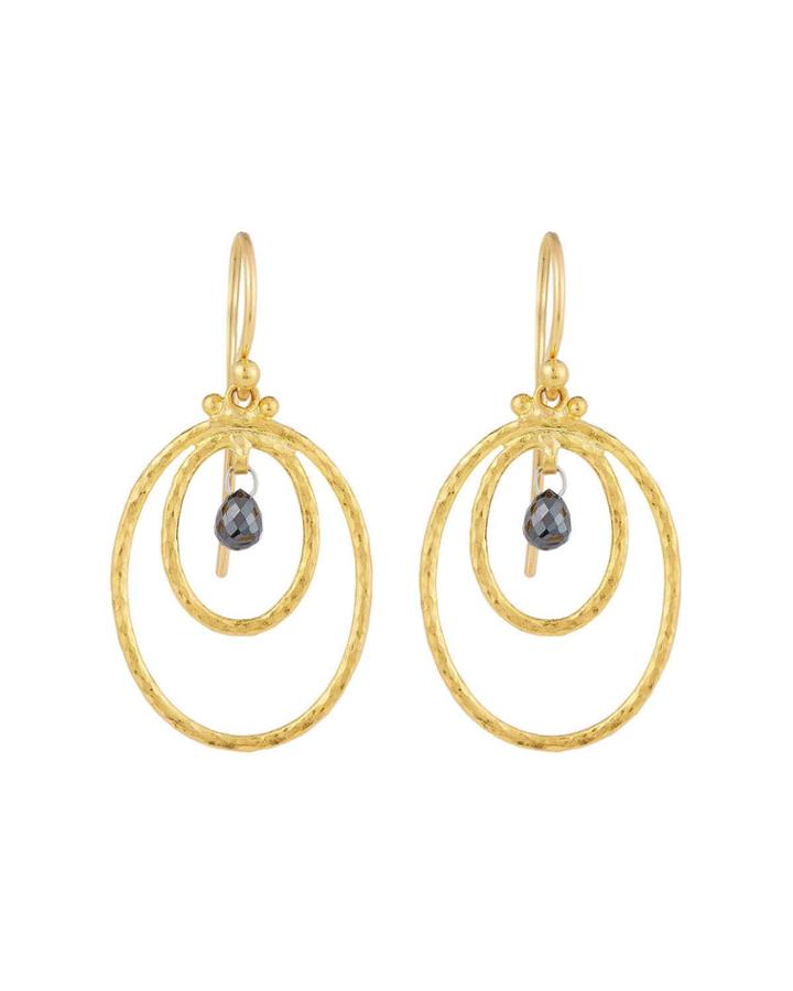 Glow Double-oval Black Diamond Dangle Earrings