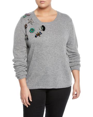 Beaded Applique Scoop-neck Sweater,