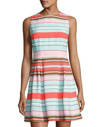 Clairborne Striped Fit & Flare Dress, Blue Pattern