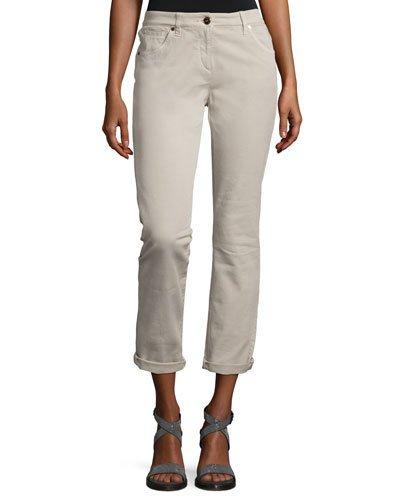 5-pocket Cuffed Slim-fit Jeans, Gray