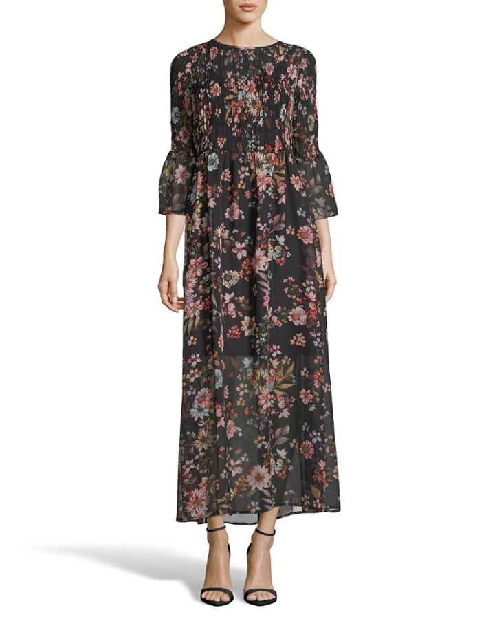 Smocked Floral Flare-sleeve