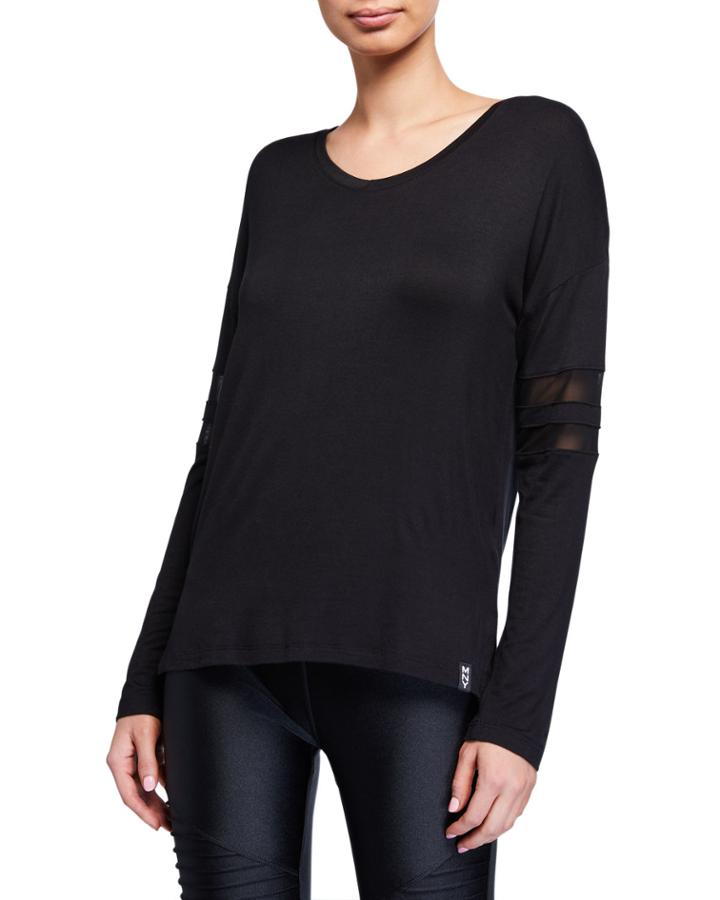 Long-sleeve Top With Mesh-sleeve Detail