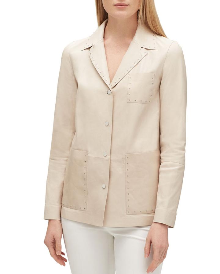 Jolisa Button-front Glazed Weightless Lambskin Leather Jacket W/ Grommets
