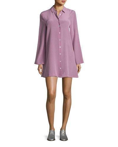Lenox Long-sleeve Silk Shirtdress, Red