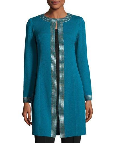 Santana Knit Golden Studded Long Jacket, Blue/gold