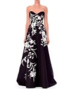 Strapless Sweetheart Threadwork Embroidered Gown