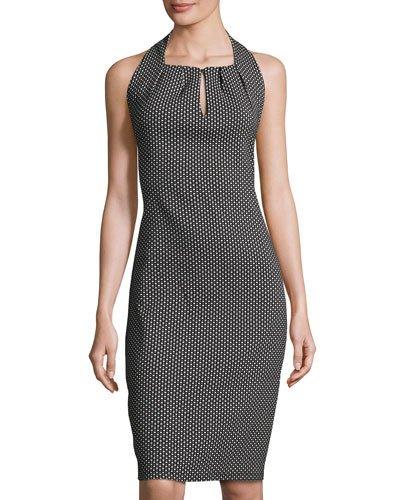 Sleeveless Keyhole Jacquard Dress, Black/white