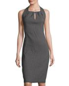 Sleeveless Keyhole Jacquard Dress, Black/white