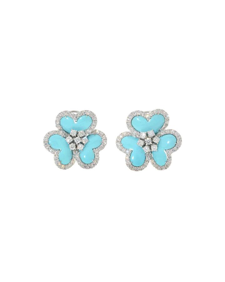 18k White Gold Diamond & Turquoise 3-petal