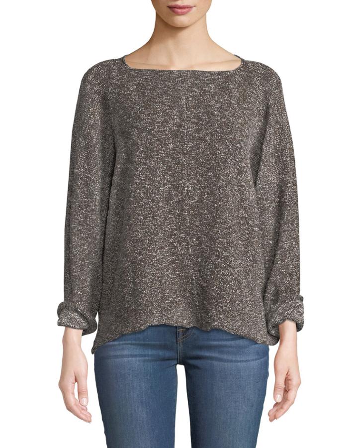 Bateau-neck 3/4-sleeve Melange Knit