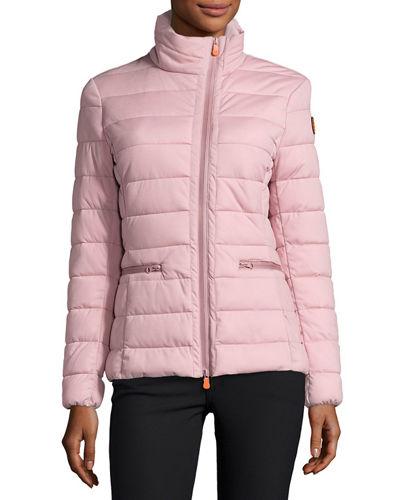 Funnel-neck Asymmetric-zip Puffer Jacket