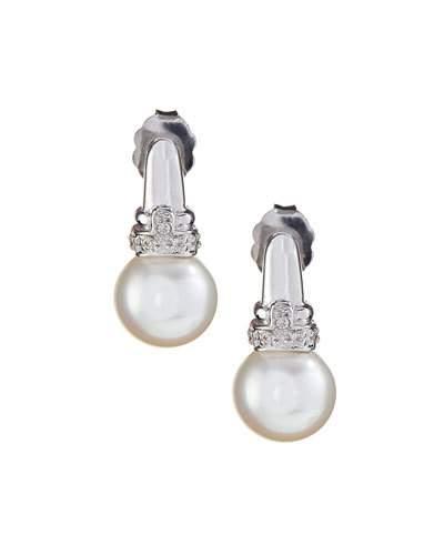 14k Freshwater Pearl & Diamond Drop Earrings,