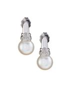 14k Freshwater Pearl & Diamond Drop Earrings,