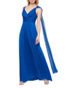 V-neck Ruched Waist Draped Cape Gown