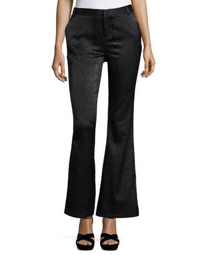 Snake-embossed Faux-leather Pants, Black