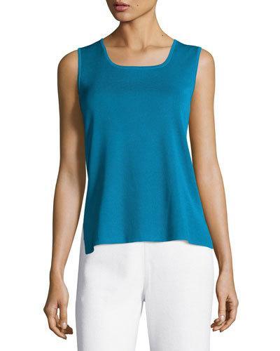 Scoop-neck Knit Long Tank, Blue