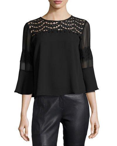 Lace-yoke Bell-sleeve Top