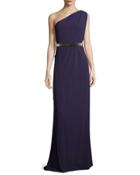 One-shoulder Belted Gown, Elderberry