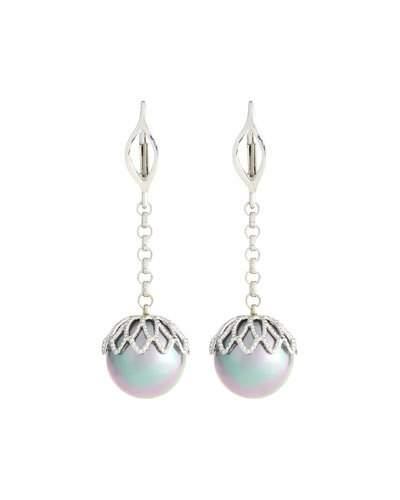 Gray Manmade Pearl Dangle Earrings