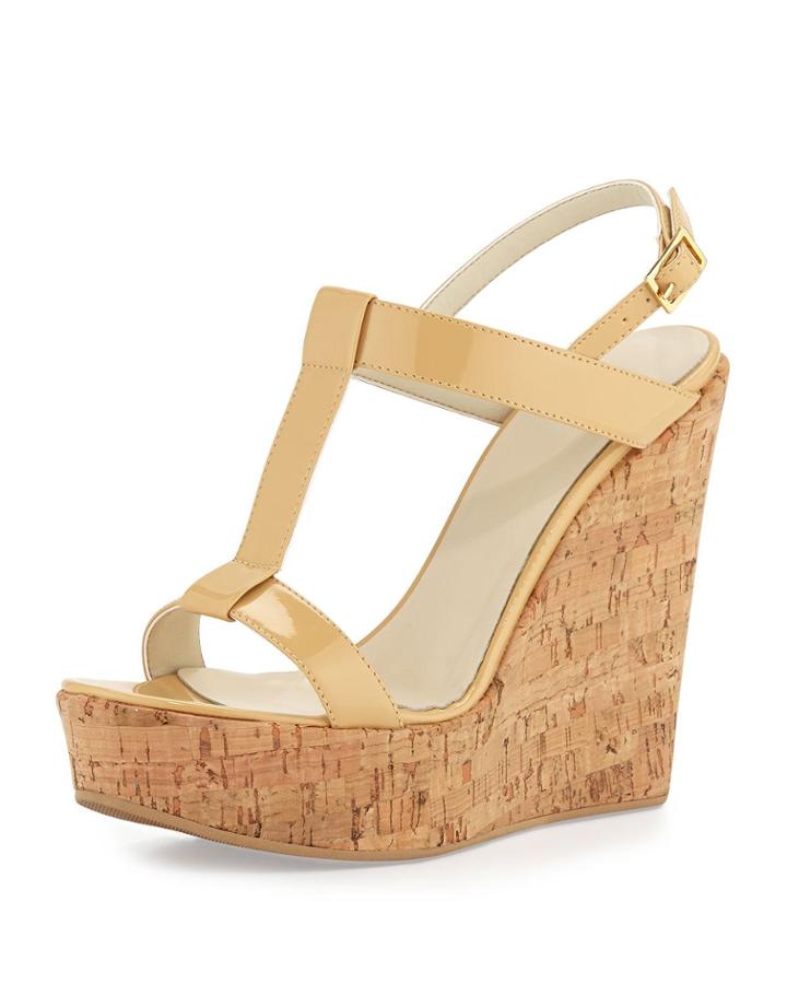 Dee Keller Erin Cork Leather Wedge, Nude -