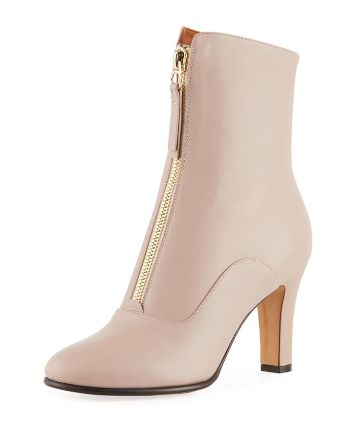 Zip-front Leather Booties,