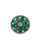 Emerald-petal Flower Ring W/ Diamonds,