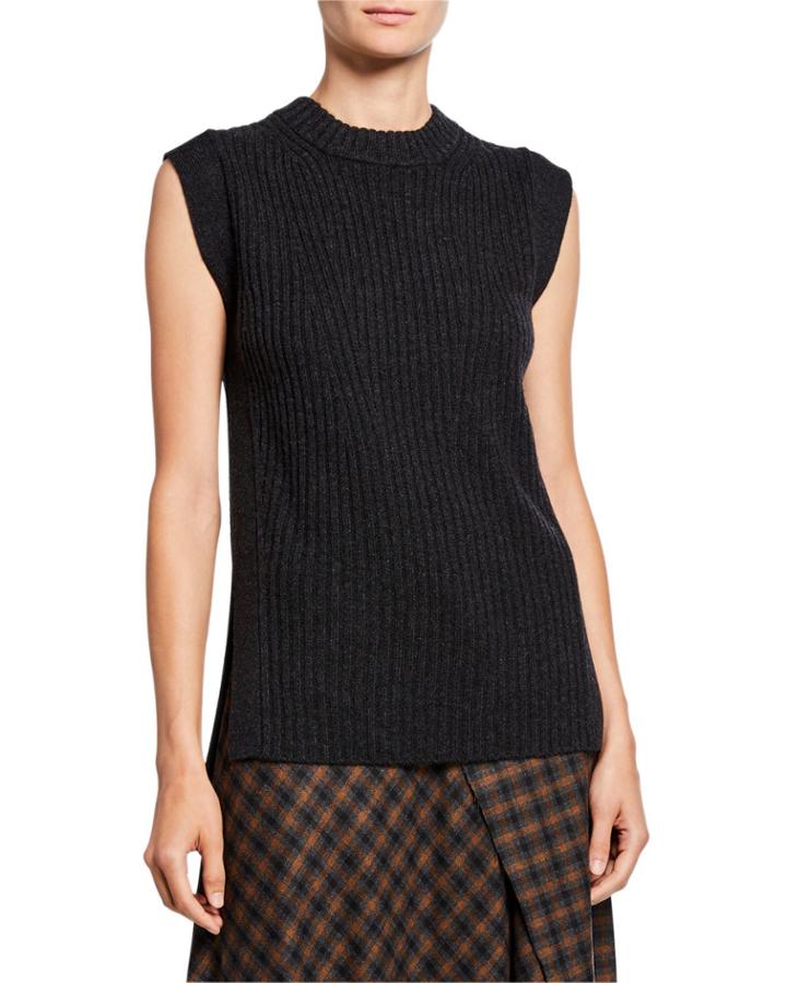 Wool/cashmere Ribbed Sleeveless Tunic