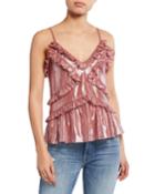 Sleeveless Metallic Ruffle Cami