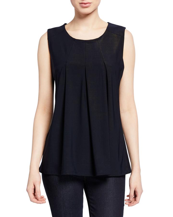 Sleeveless Scoop-neck Pleated Top