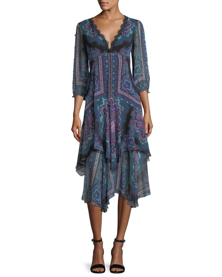Janis V-neck Paisley Chiffon Dress W/