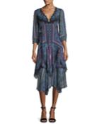 Janis V-neck Paisley Chiffon Dress W/