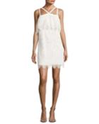 Abergreen Embroidered Organza Mini Dress, White