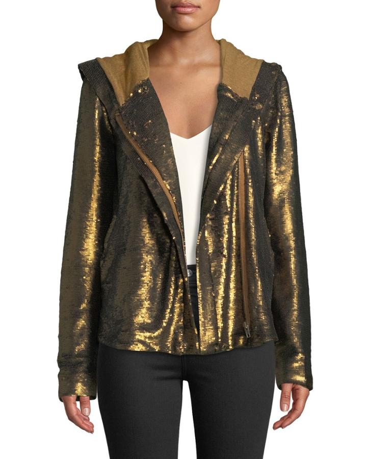 Sequined Zip-front Hoodie