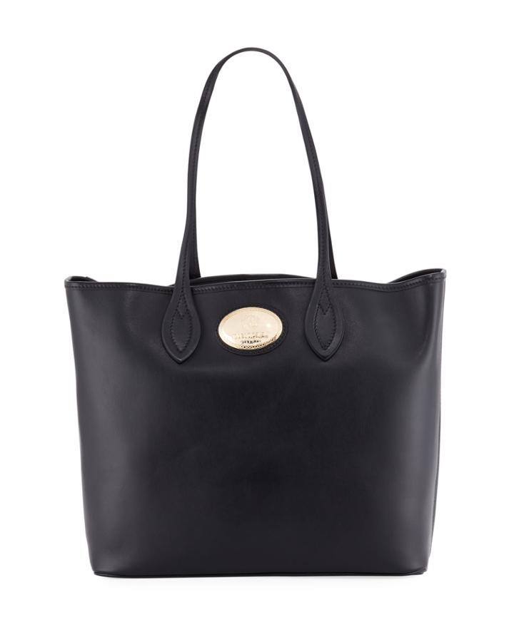 Leopard-lined Leather Tote Bag, Black