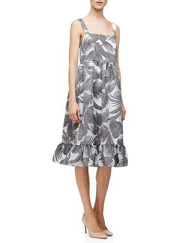 Empire-waist Palm-print Tank Dress