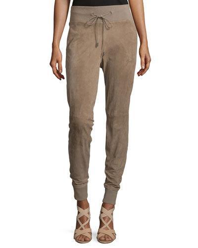 Taryn Drawstring-waist Jogger Pants, Taupe
