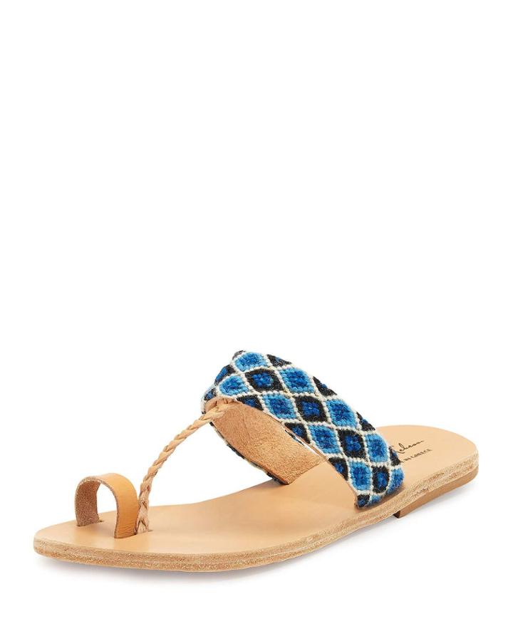 Dimitra Woven T-strap Sandal, Blue/white