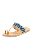 Dimitra Woven T-strap Sandal, Blue/white