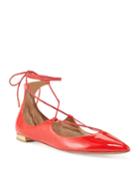 Patent Leather Lace-up Ballerina Flats
