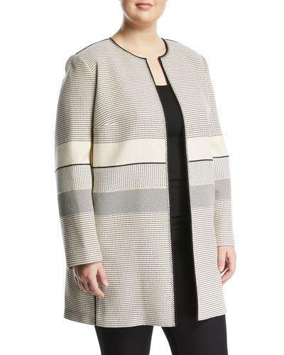 Pria Open-front Tweed Coat, Black,