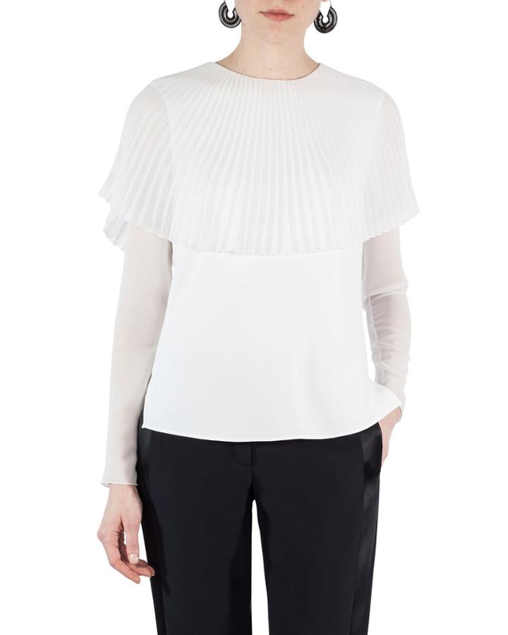 Pleated Sunray Capelet Blouse