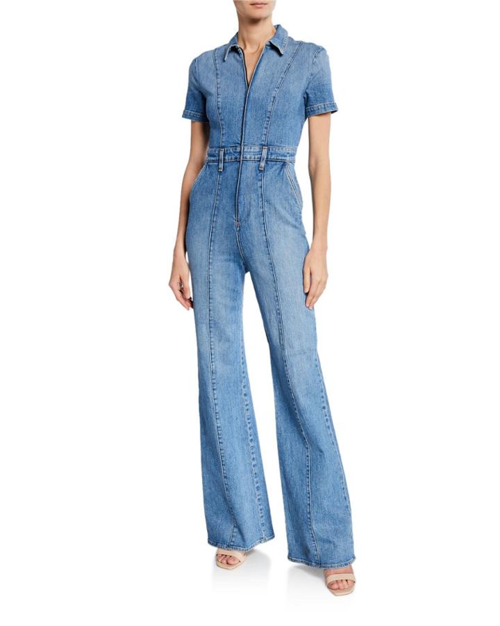 Gorgeous Wide-leg Fitted Denim Zip Jumpsuit