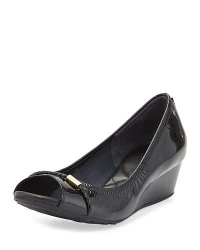 Tali Open-toe Leather Wedge Pump, Black
