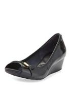 Tali Open-toe Leather Wedge Pump, Black
