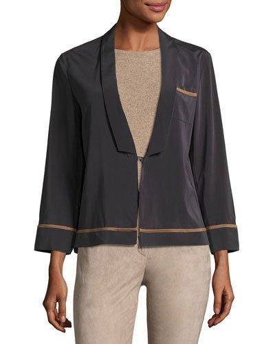 Crepe De Chine Blazer, Gray/brown