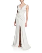 V-neck Knotted Sleeveless Mermaid Gown With Front