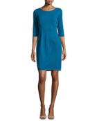 3/4-sleeve Paneled Ponte Dress, Blue