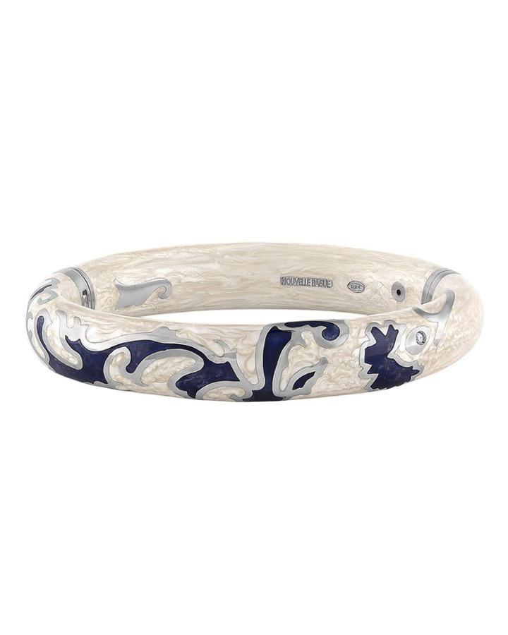 Two-tone Thin Enamel Bangle W/ Diamond, Tan/blue